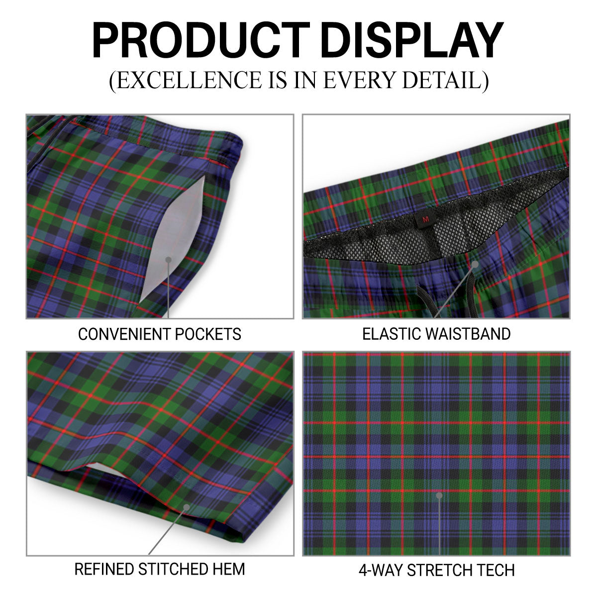 Fleming Tartan Crest Men's Beach Shorts