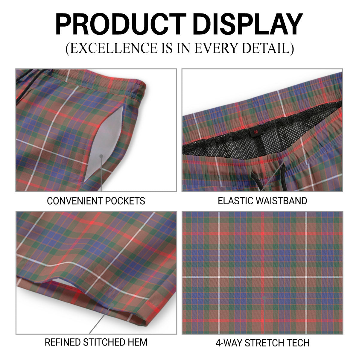Fraser (of Lovat) Hunting Modern Tartan Crest Men's Beach Shorts