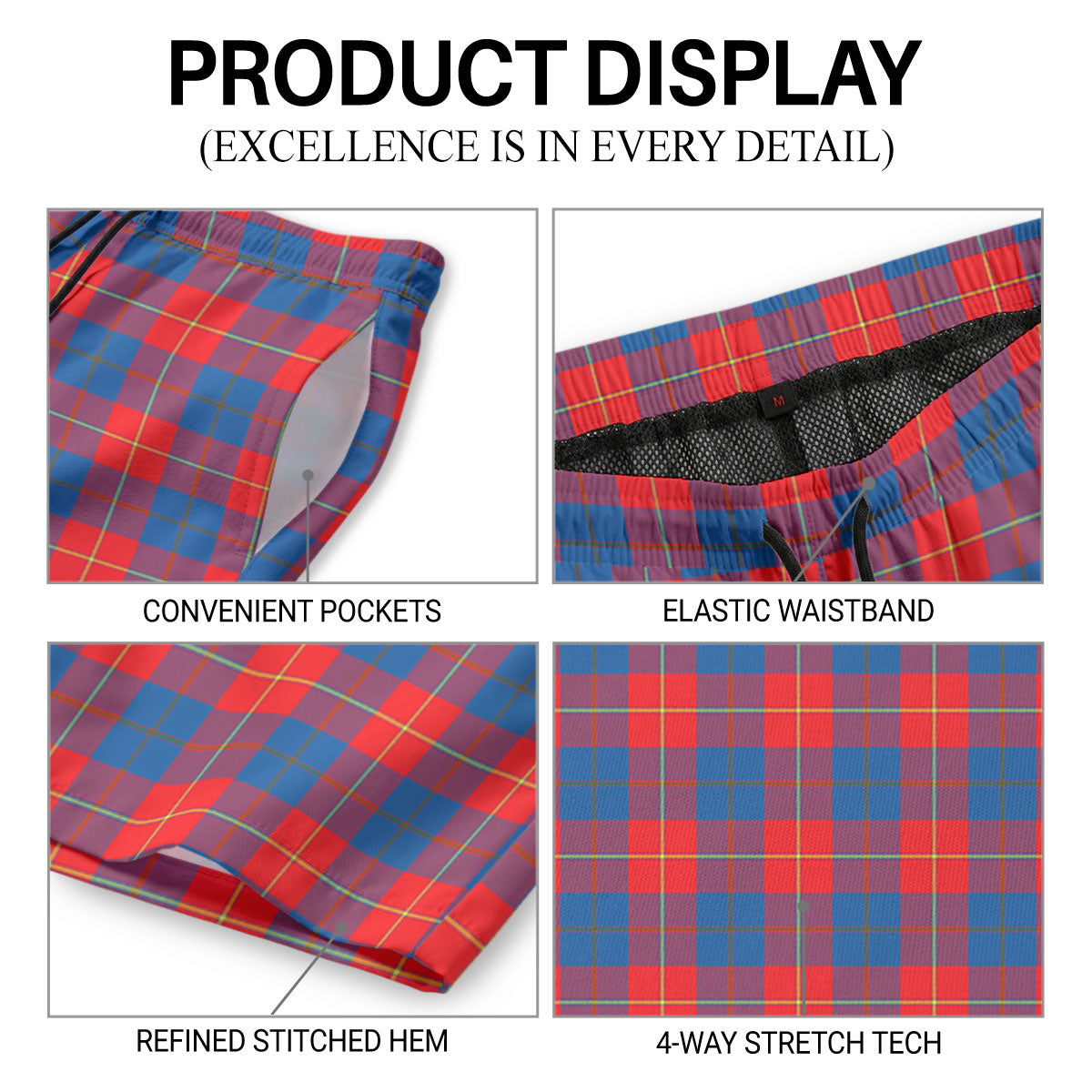 Galloway Red Tartan Crest Men's Beach Shorts