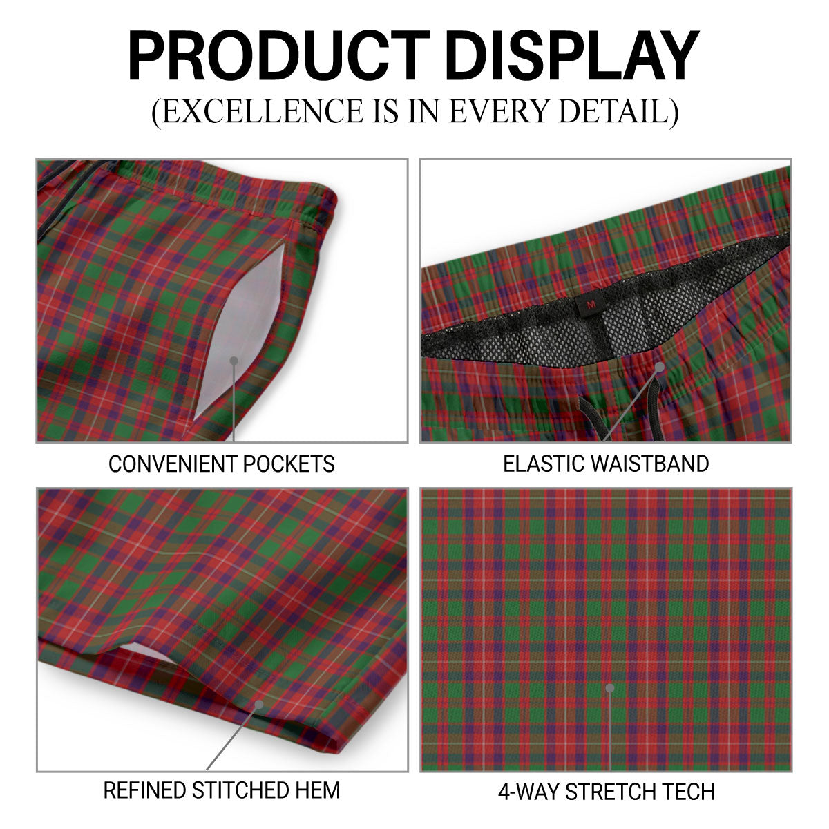 Ged Tartan Crest Men's Beach Shorts