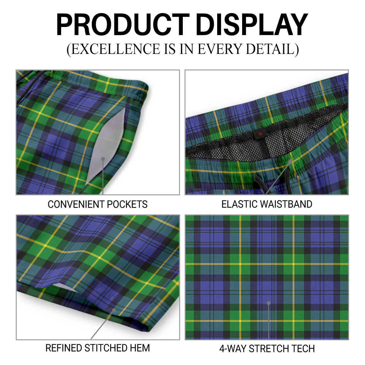 Gordon Modern Tartan Crest Men's Beach Shorts