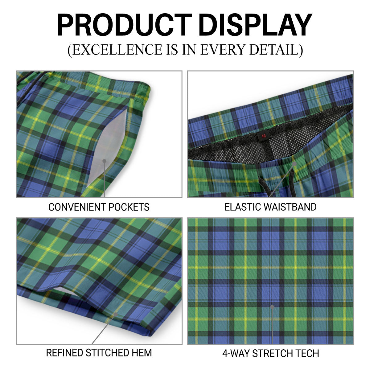 Gordon Old Ancient Tartan Crest Men's Beach Shorts