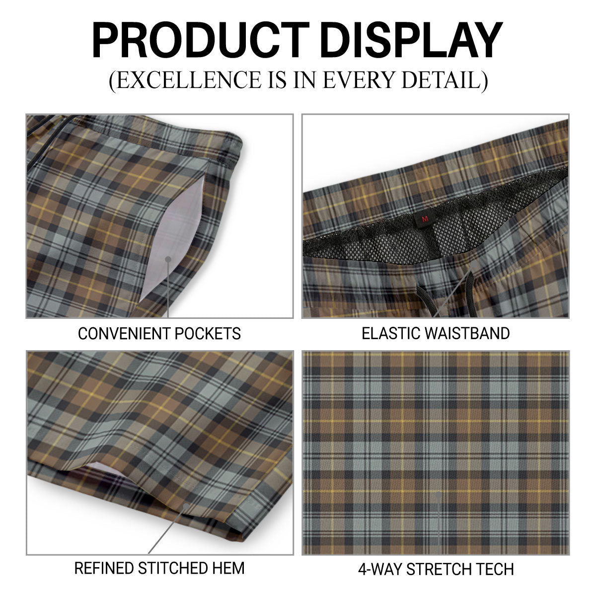 Gordon Weathered Tartan Crest Men's Beach Shorts