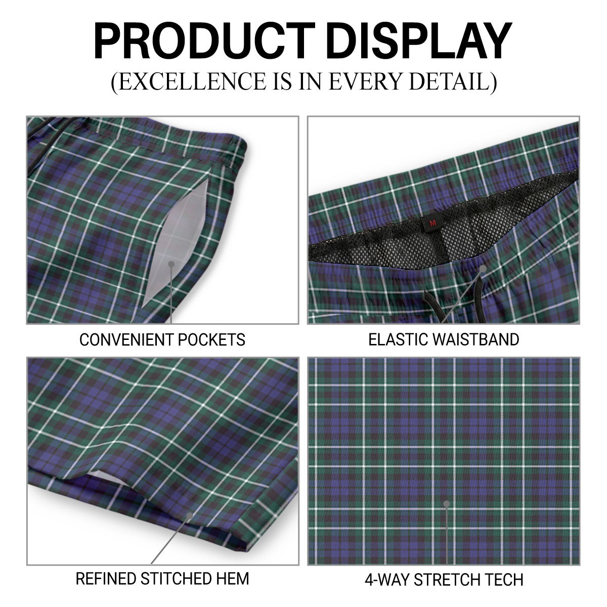 Graham of Montrose Modern Tartan Crest Men's Beach Shorts