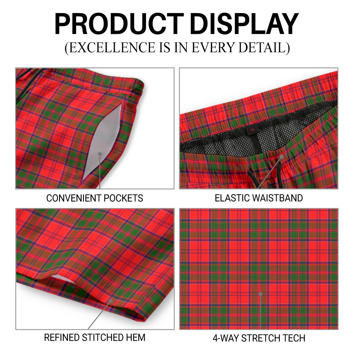 Grant Modern Tartan Crest Men's Beach Shorts