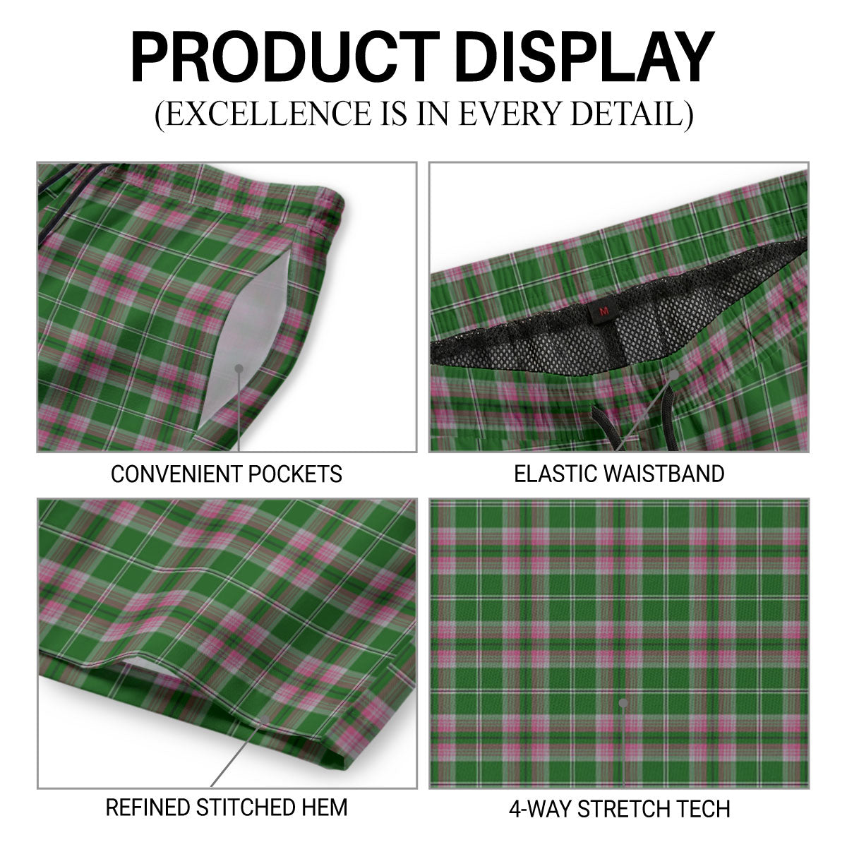 Gray Hunting Tartan Crest Men's Beach Shorts