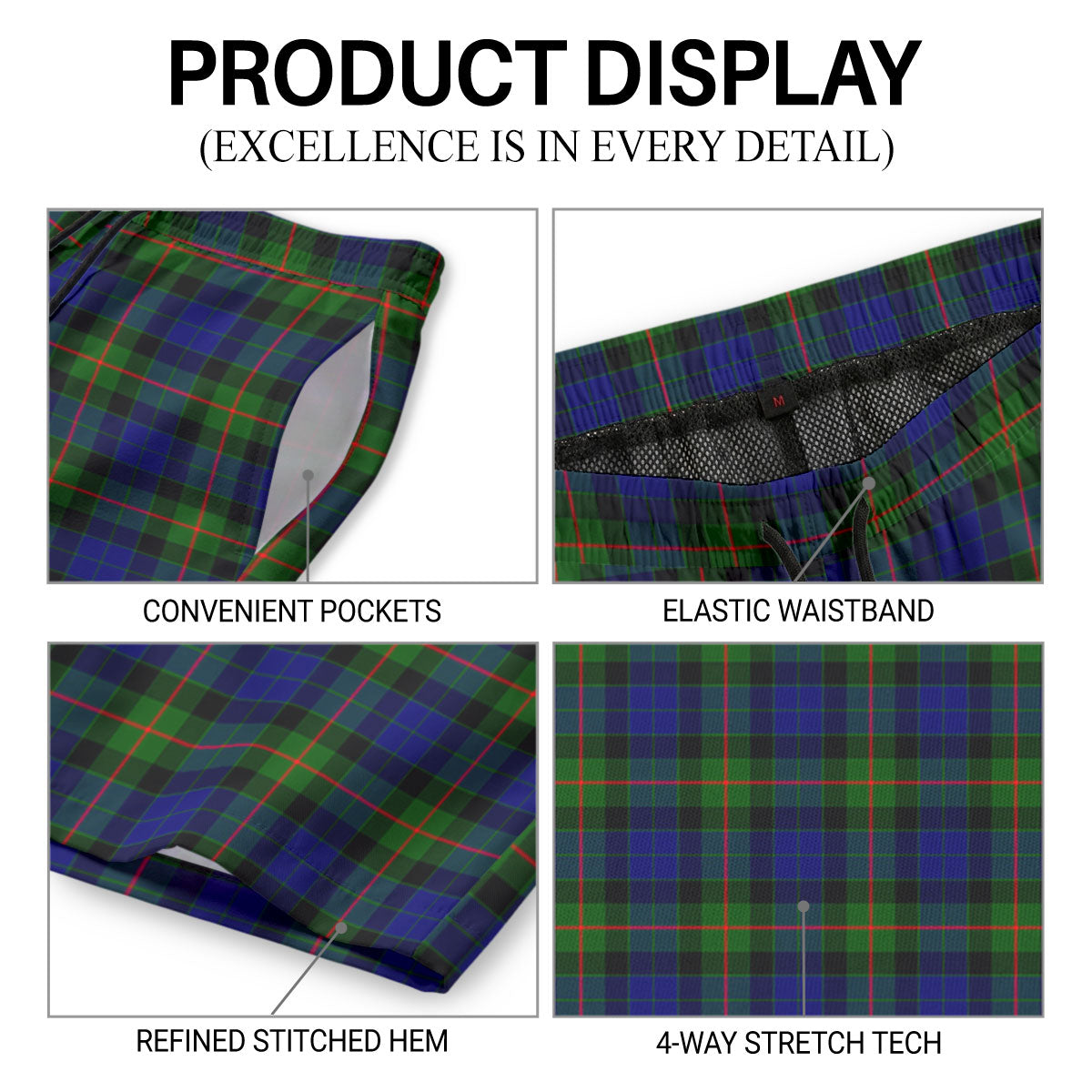Gunn Modern Tartan Crest Men's Beach Shorts