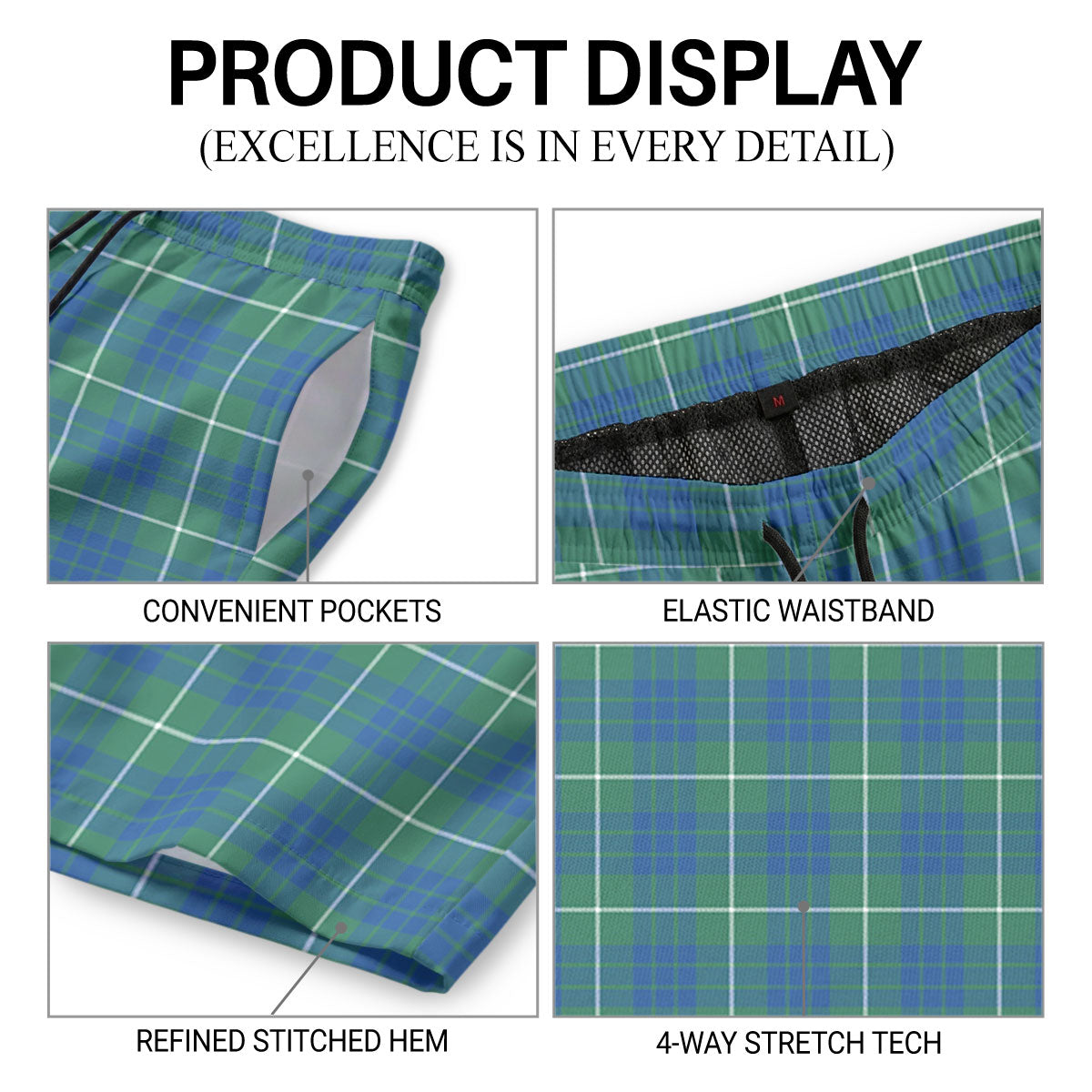 Hamilton Hunting Ancient Tartan Crest Men's Beach Shorts