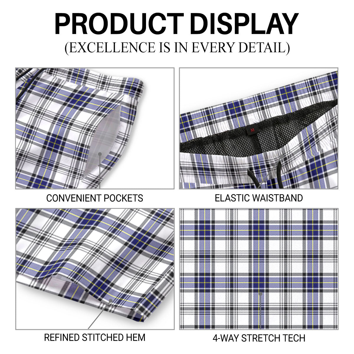 Hannay Modern Tartan Crest Men's Beach Shorts