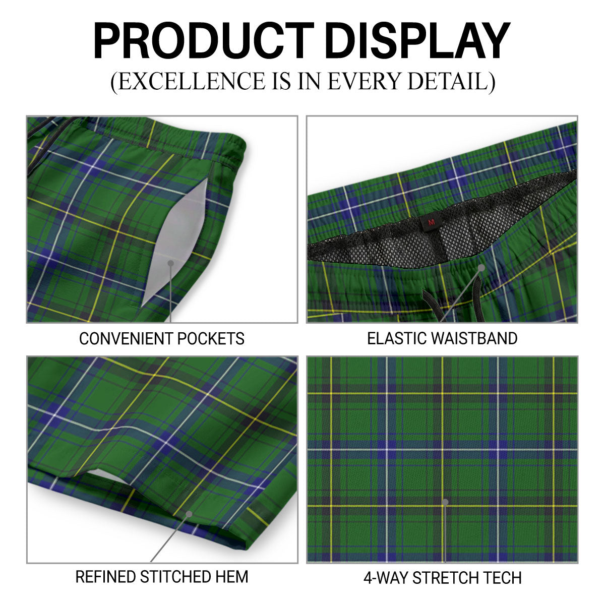 Henderson Modern Tartan Crest Men's Beach Shorts