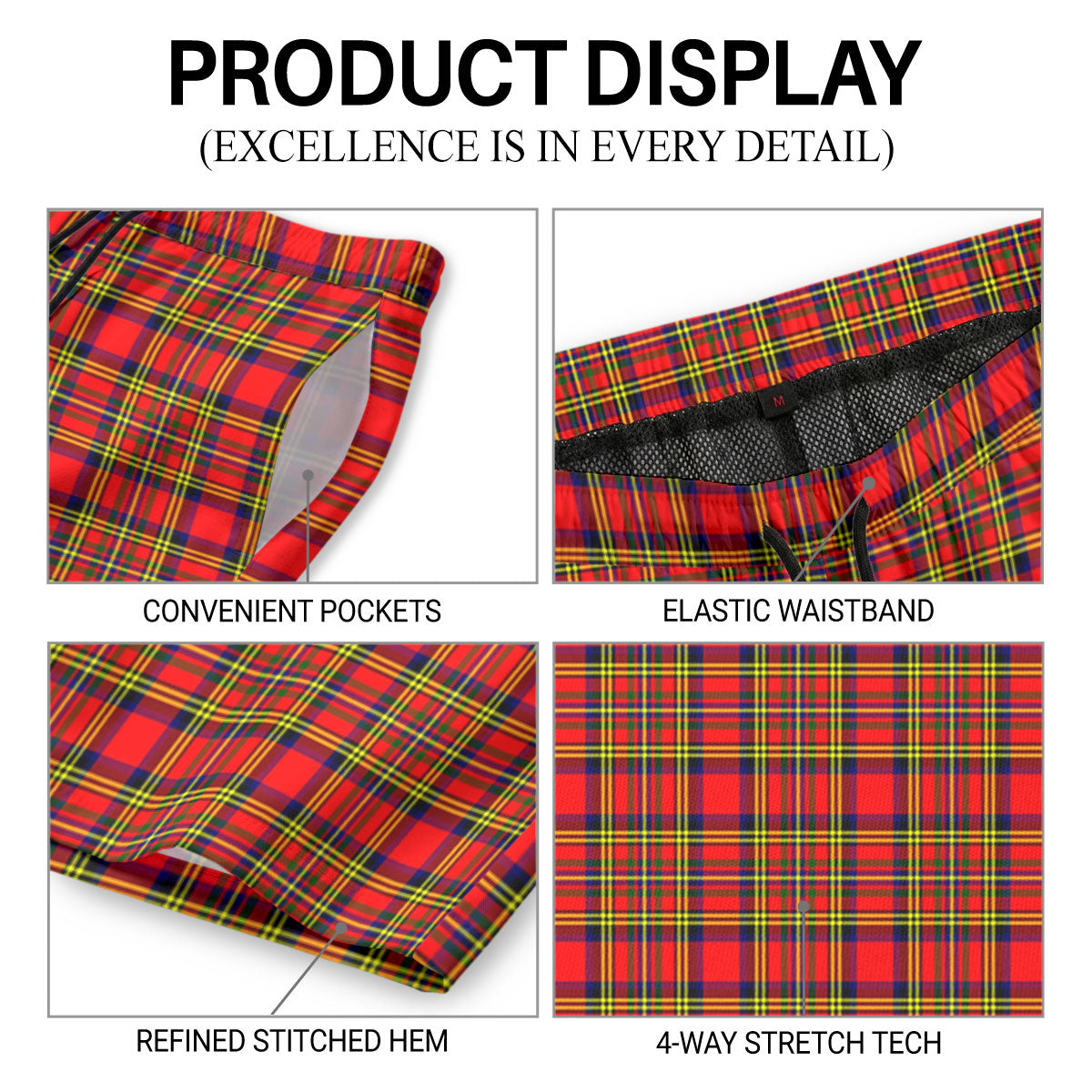 Hepburn Tartan Crest Men's Beach Shorts