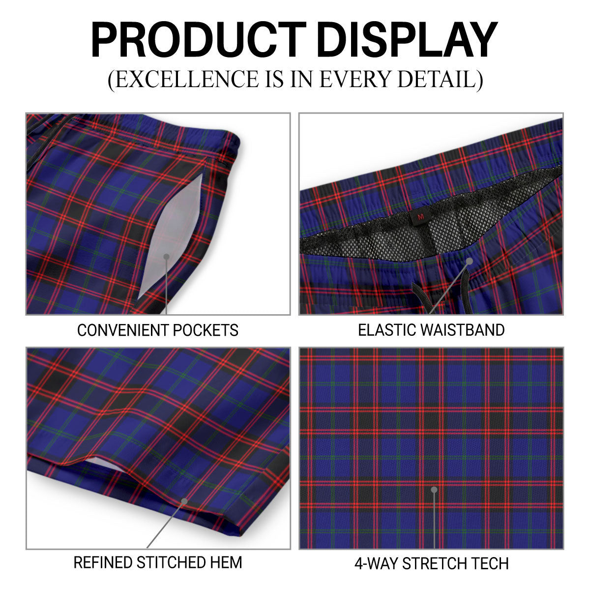 Home Modern Tartan Crest Men's Beach Shorts