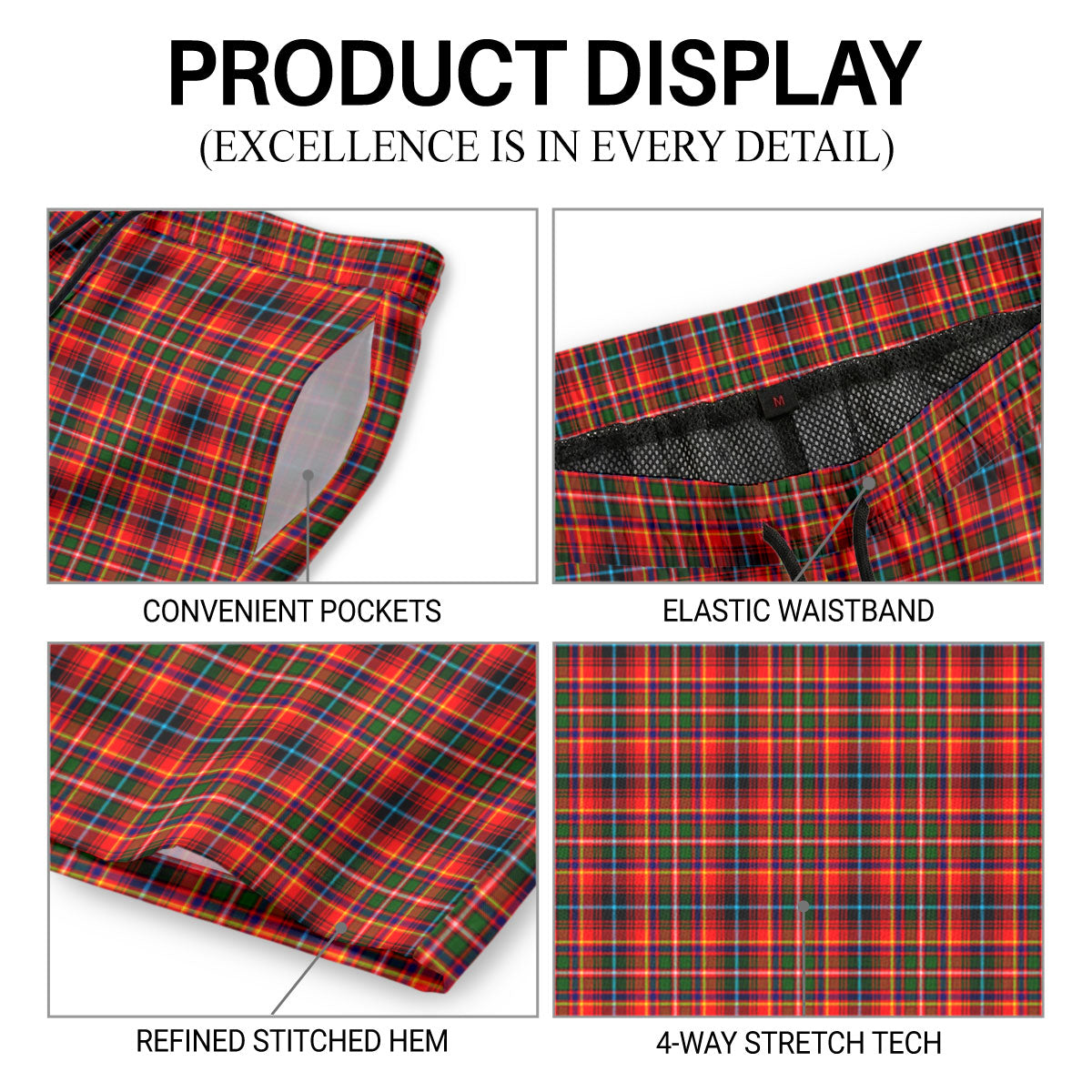 Innes Modern Tartan Crest Men's Beach Shorts