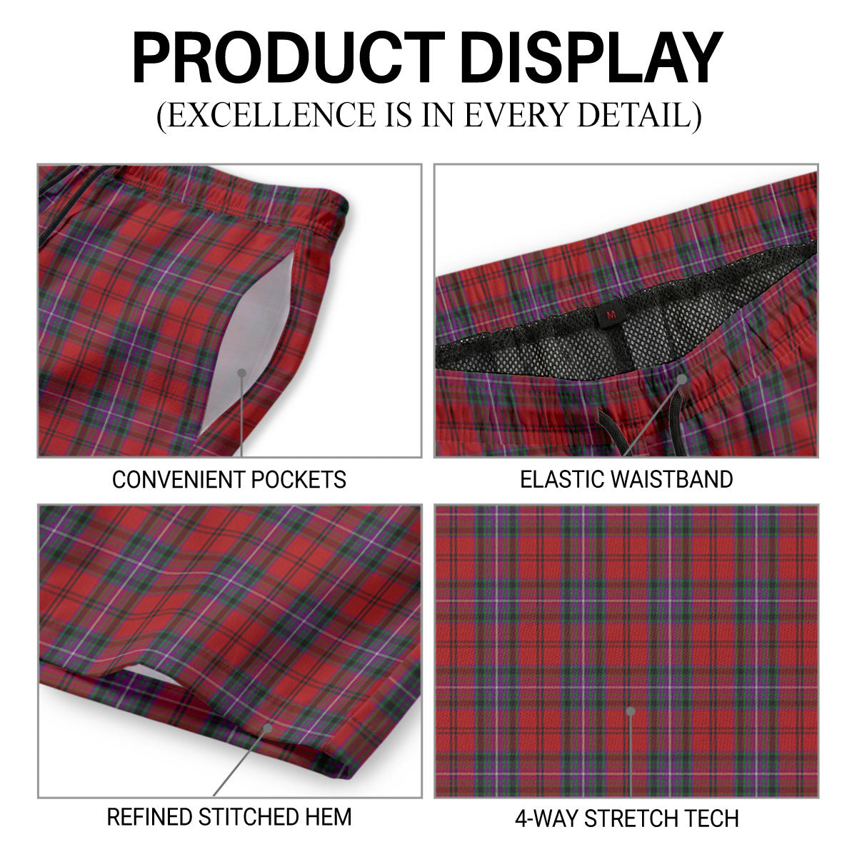 Kelly of Sleat Red Tartan Crest Men's Beach Shorts