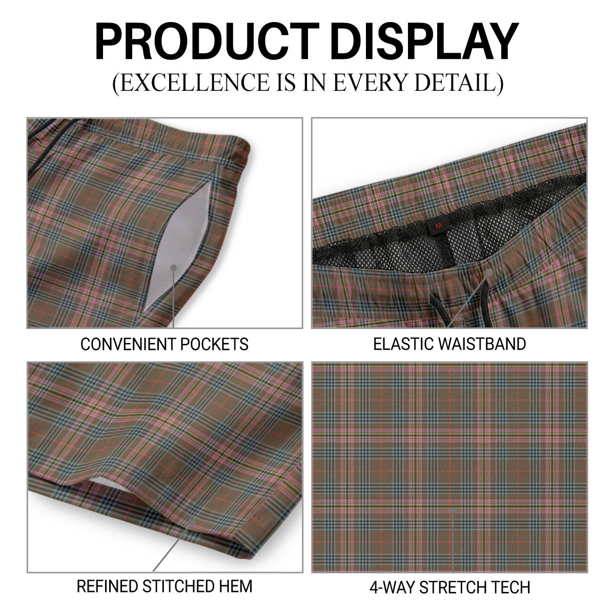 Kennedy Weathered Tartan Crest Men's Beach Shorts
