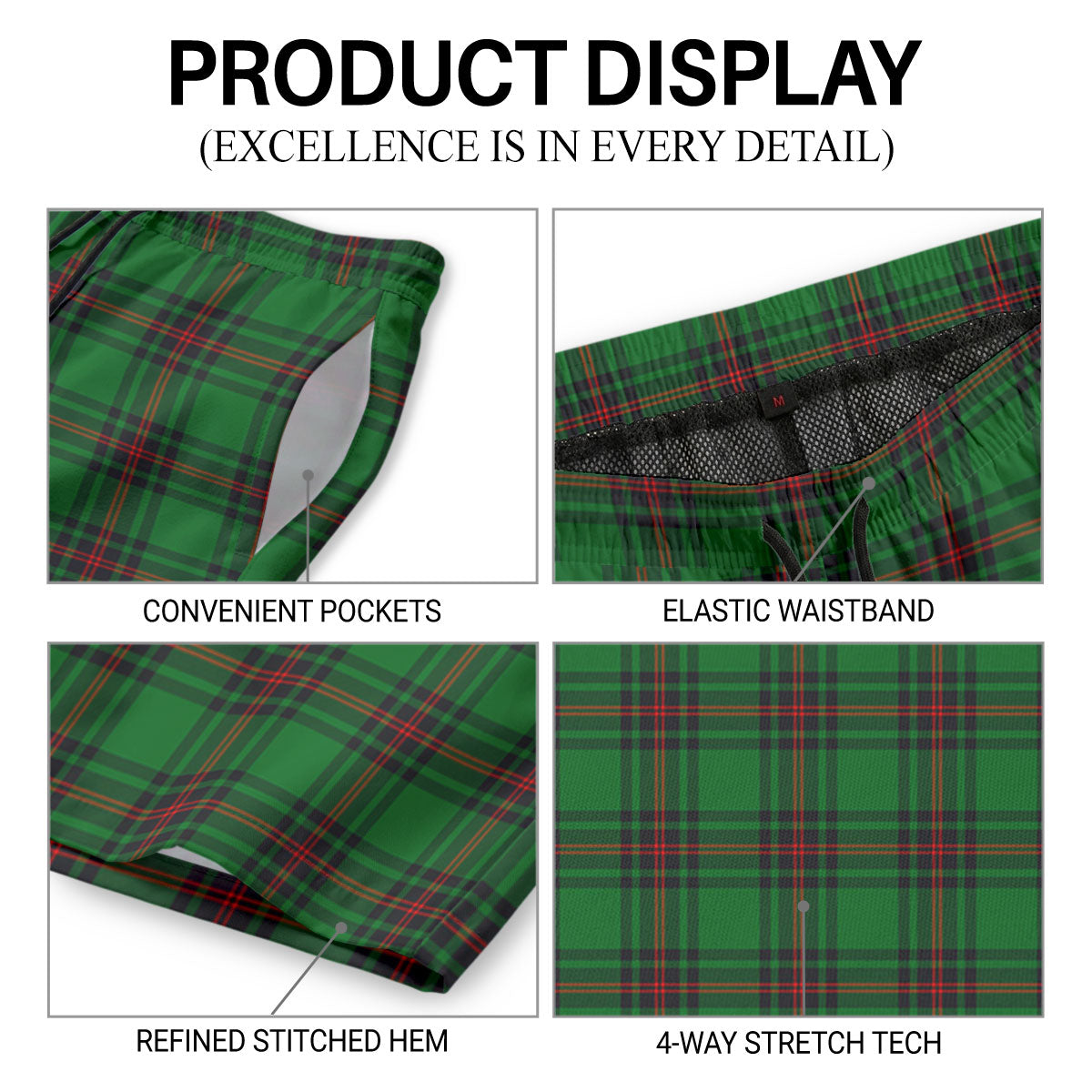 Kinnear Tartan Crest Men's Beach Shorts