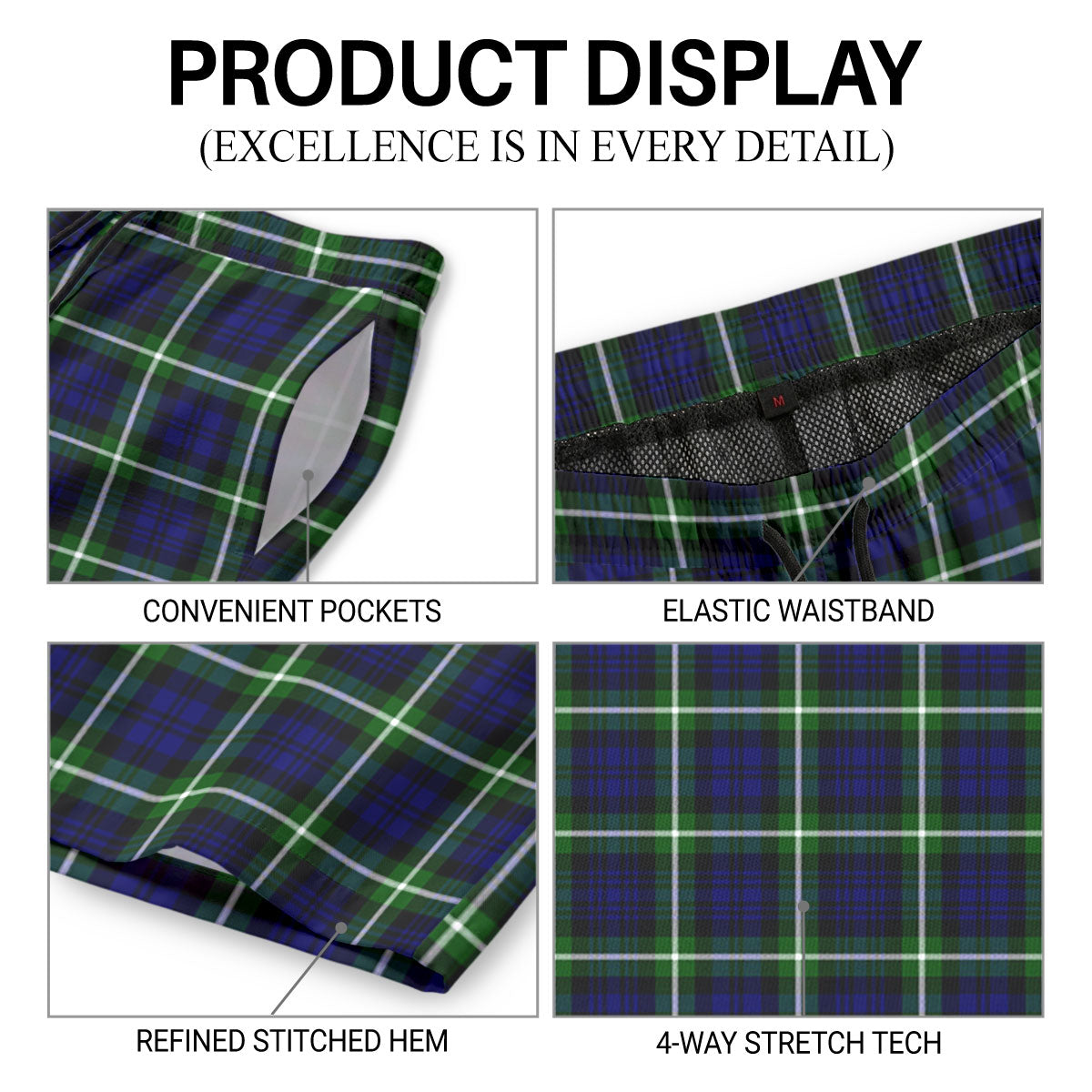 Lamont Modern Tartan Crest Men's Beach Shorts