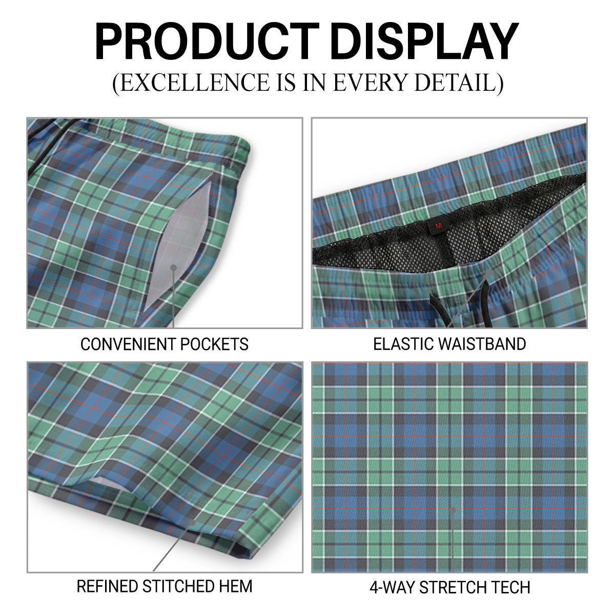 Leslie Hunting Ancient Tartan Crest Men's Beach Shorts