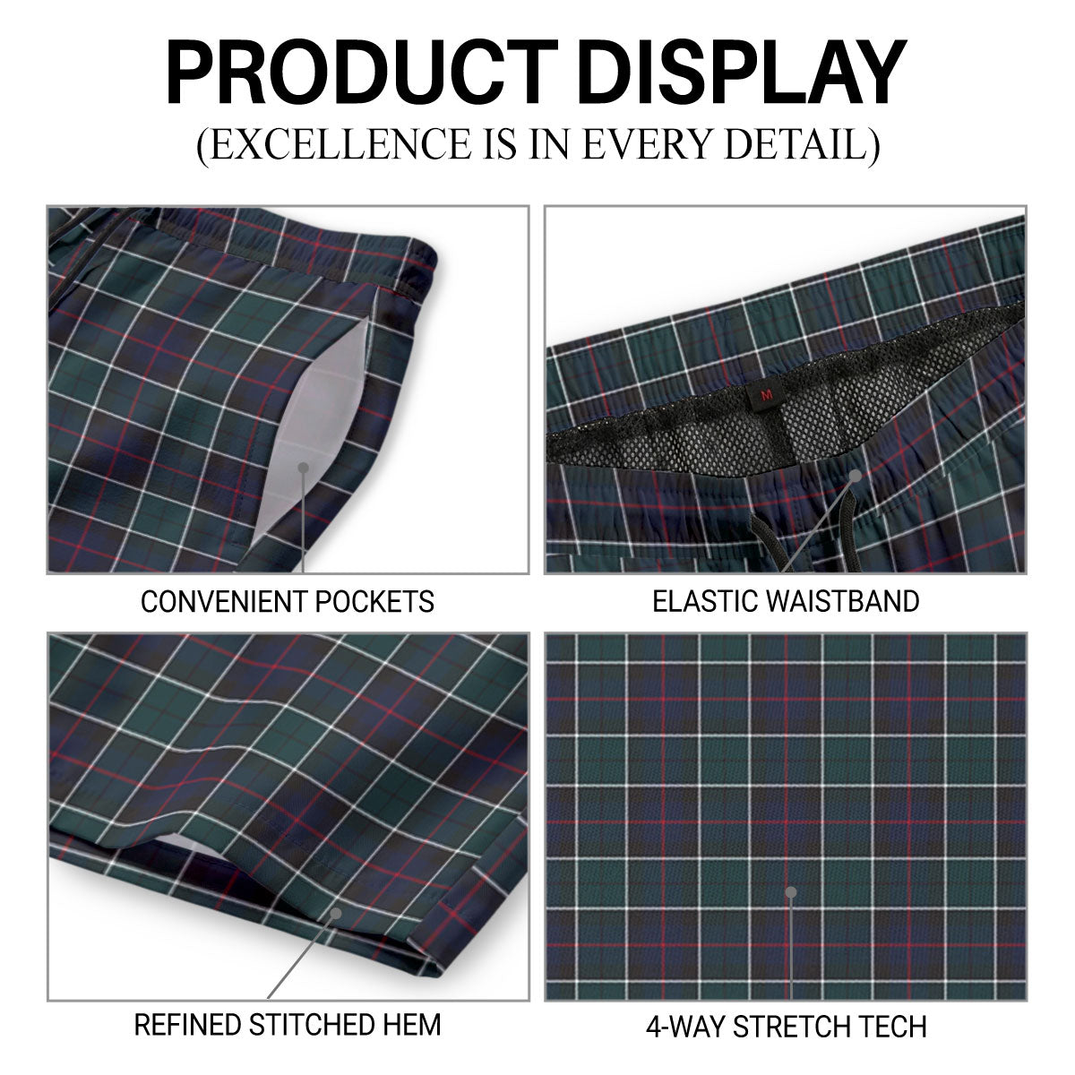 Leslie Hunting Modern Tartan Crest Men's Beach Shorts