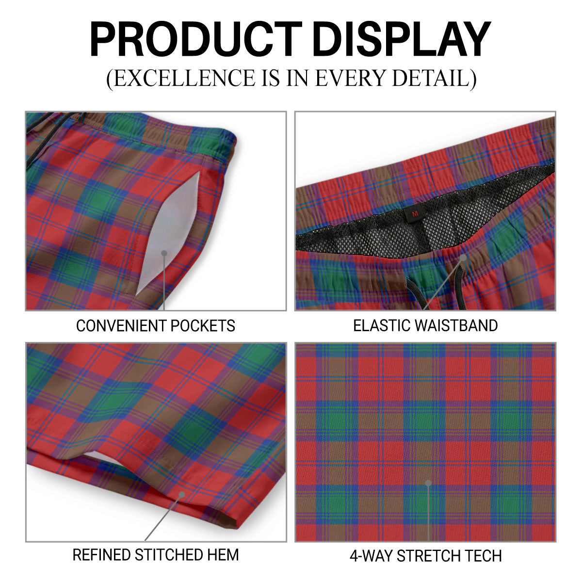 Lindsay Modern Tartan Crest Men's Beach Shorts