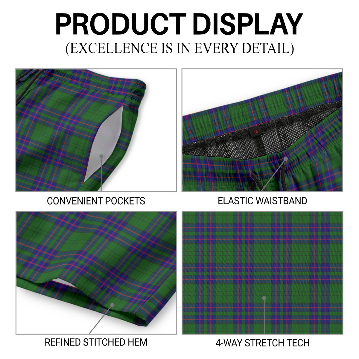 Lockhart Modern Tartan Crest Men's Beach Shorts