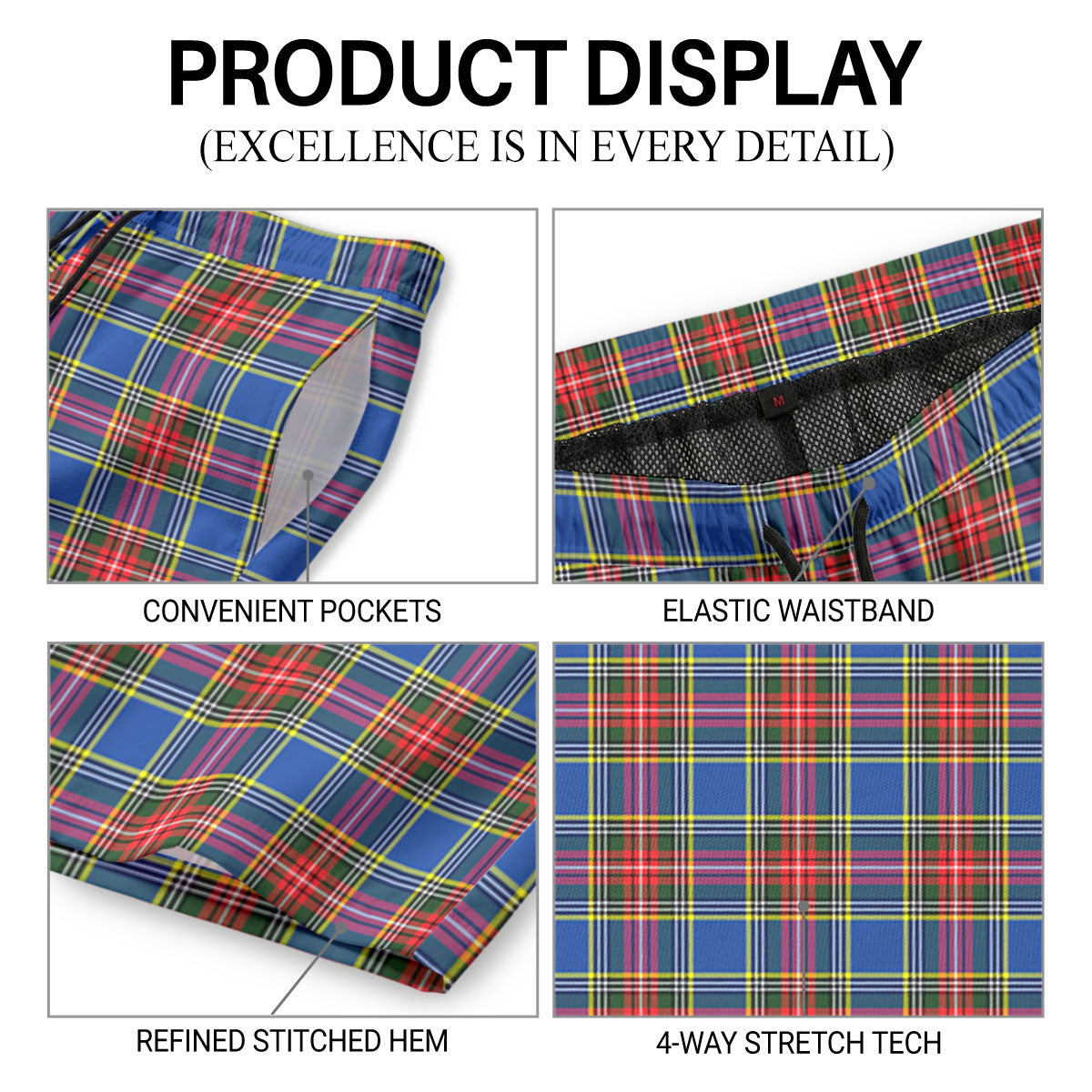 MacBeth Modern Tartan Crest Men's Beach Shorts