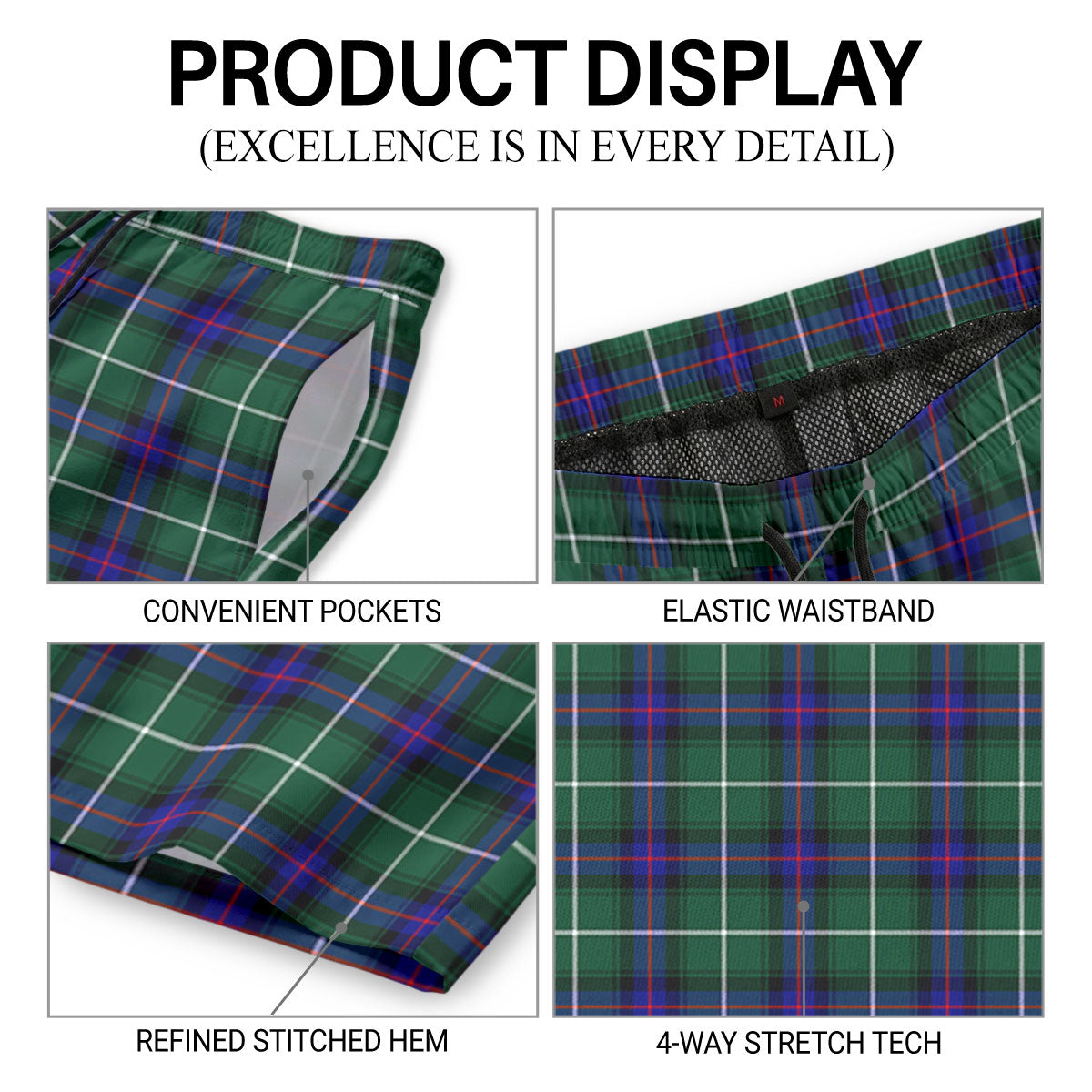MacDonald of the Isles Hunting Modern Tartan Crest Men's Beach Shorts