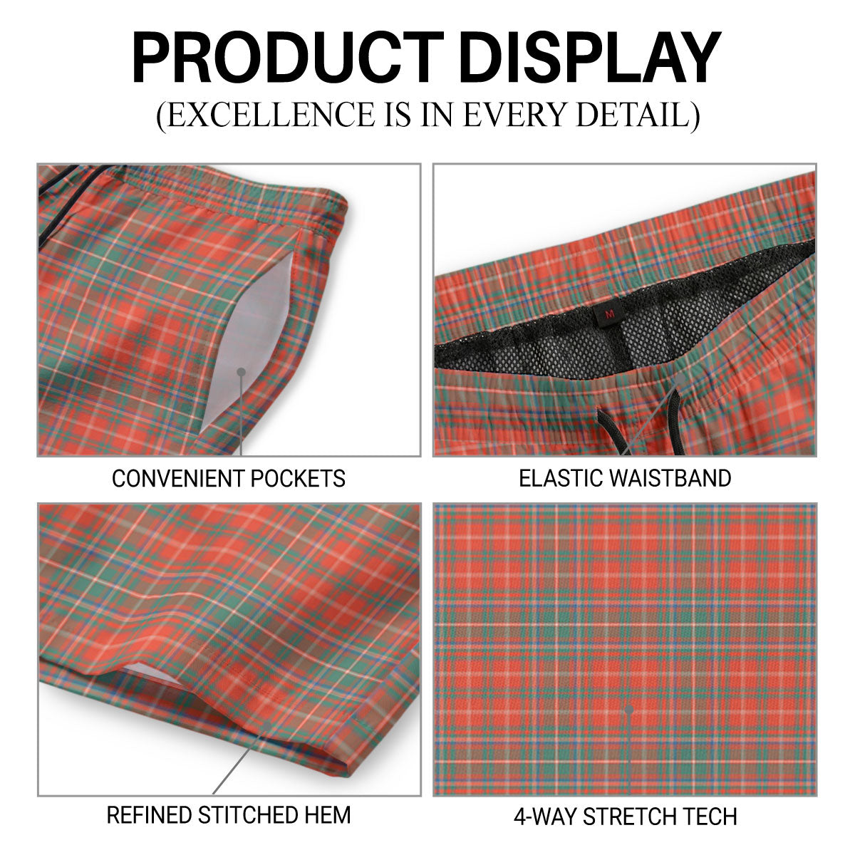 MacDougall Ancient Tartan Crest Men's Beach Shorts