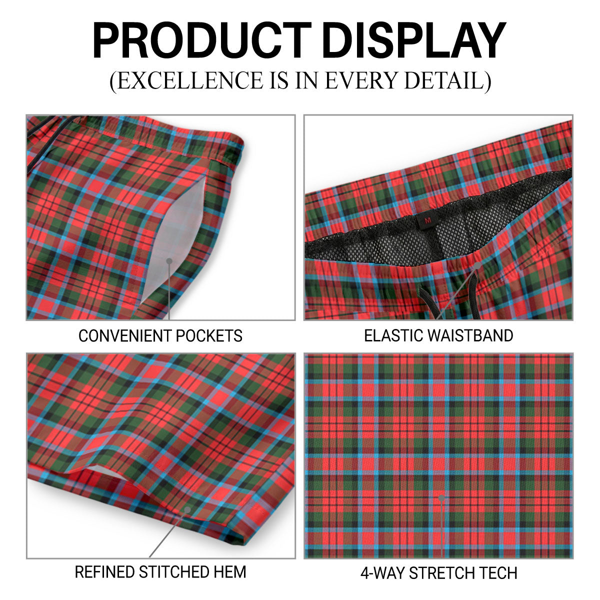 MacDuff Modern Tartan Crest Men's Beach Shorts