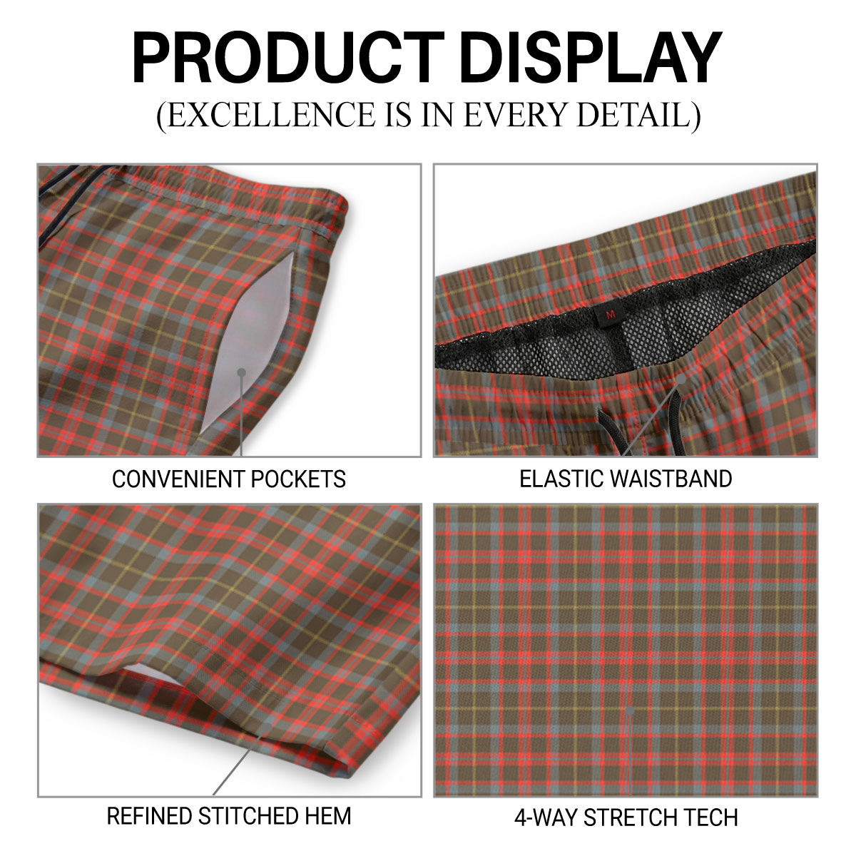 MacIntosh Hunting Weathered Tartan Crest Men's Beach Shorts