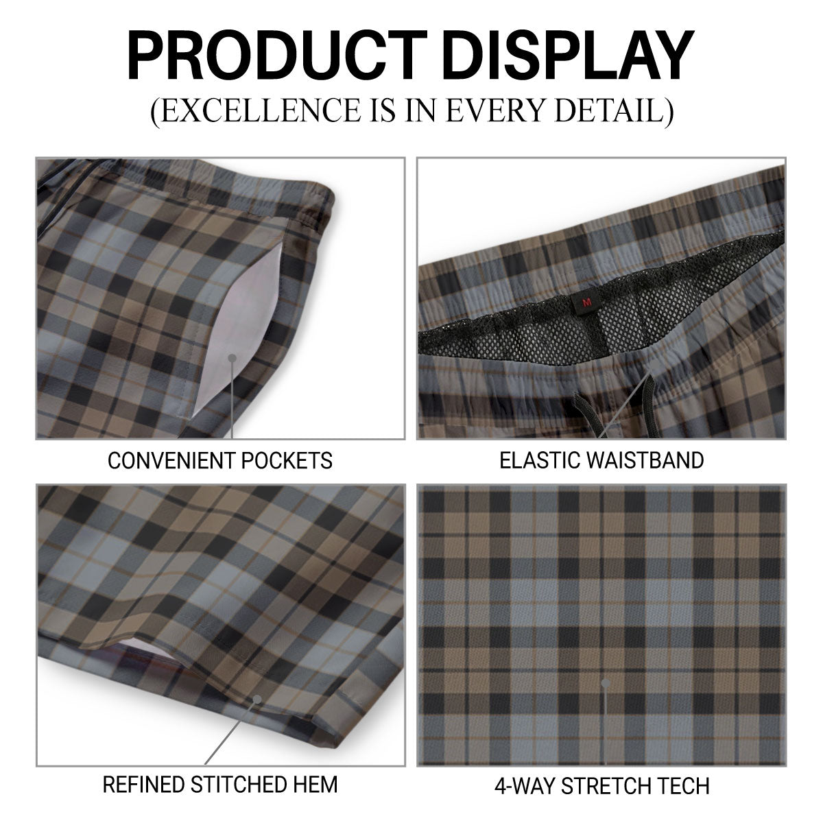 MacKay Weathered Tartan Crest Men's Beach Shorts