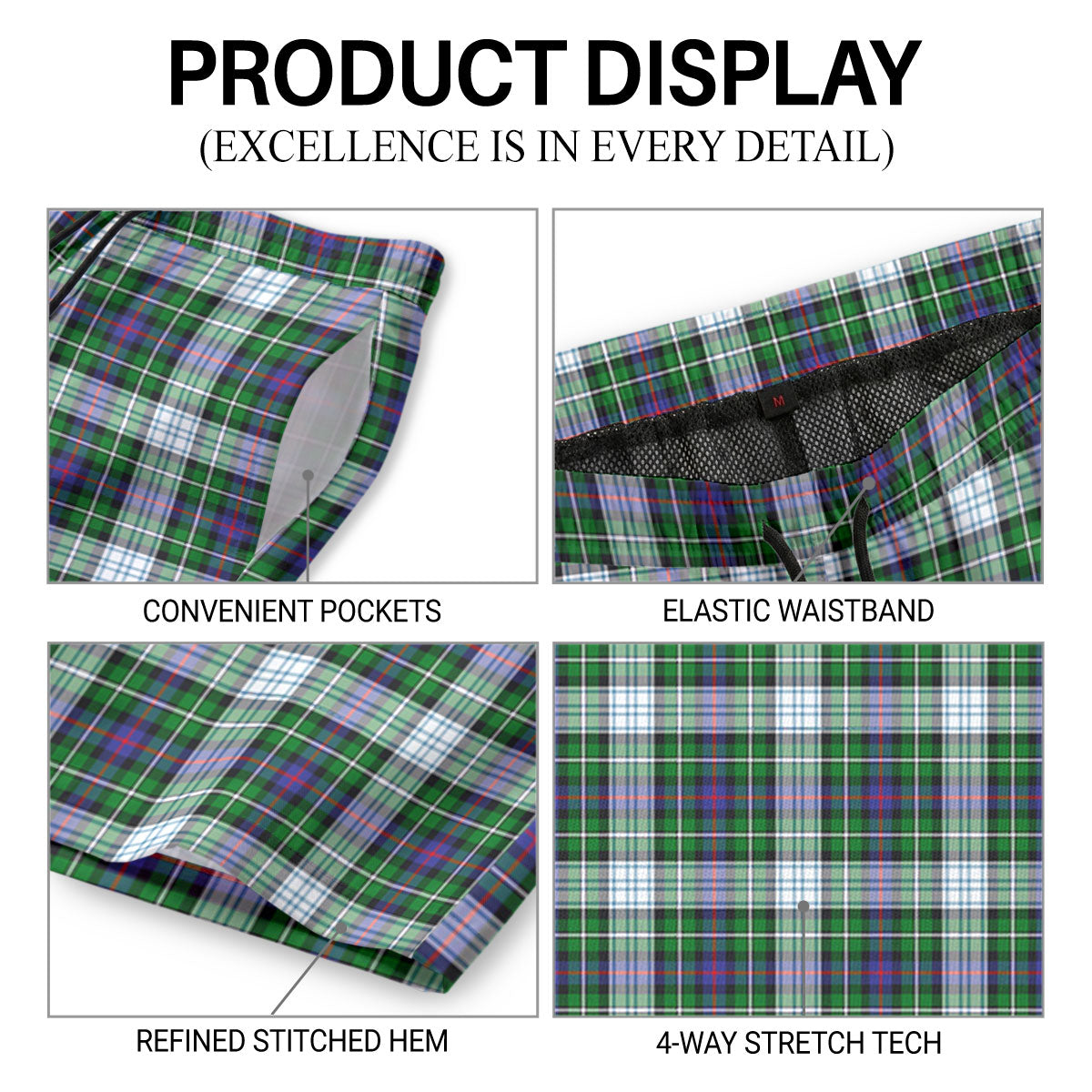 MacKenzie Dress Modern Tartan Crest Men's Beach Shorts