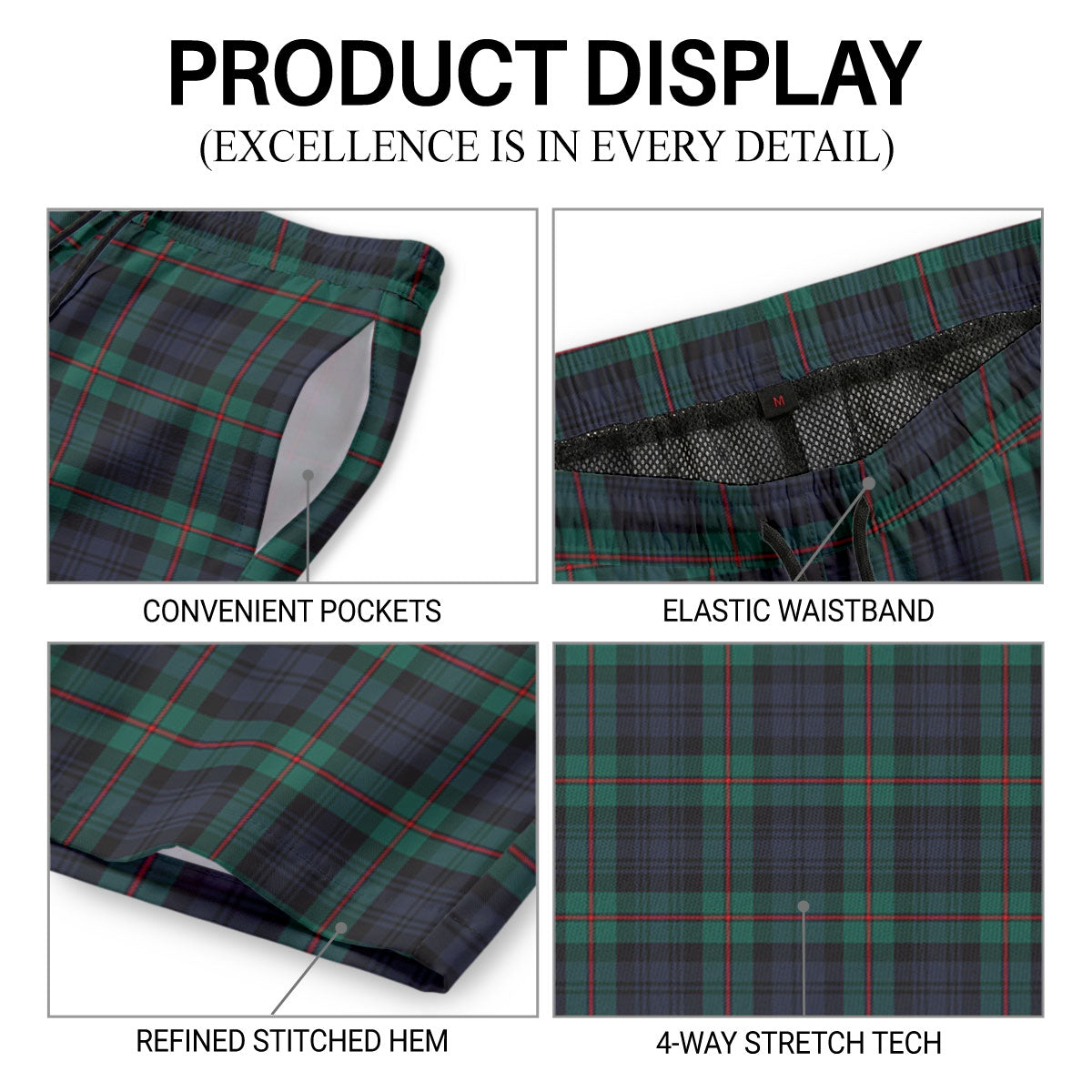 MacKinlay Modern Tartan Crest Men's Beach Shorts