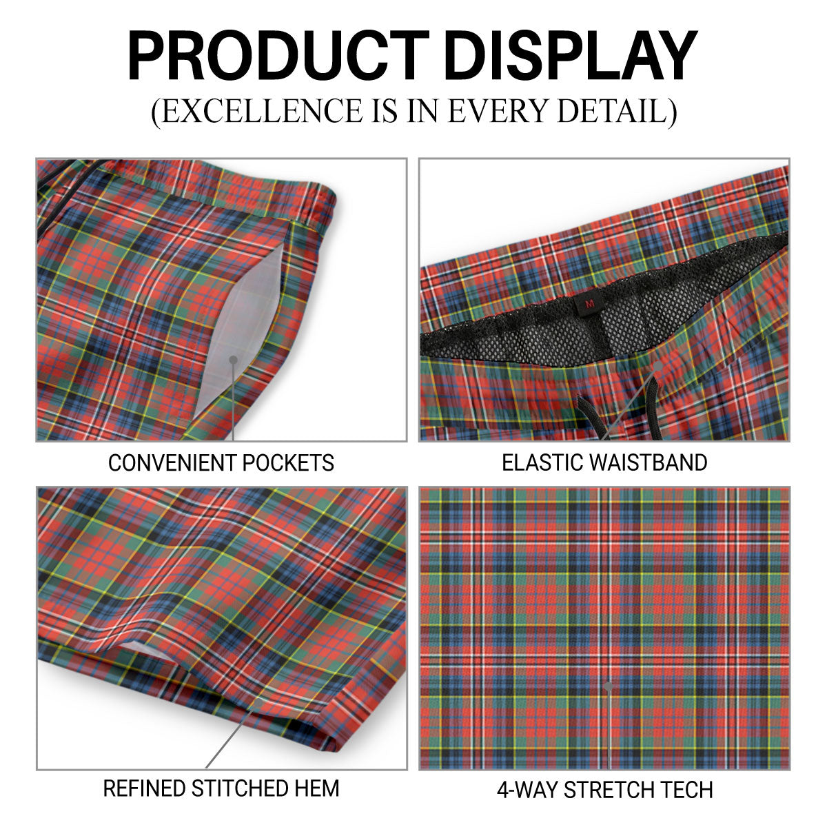 MacPherson Ancient Tartan Crest Men's Beach Shorts