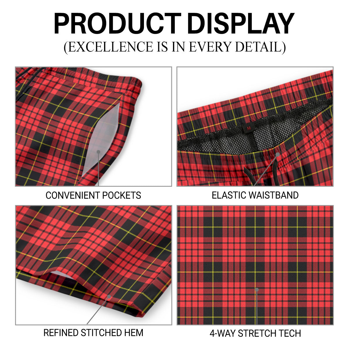 MacQueen Modern Tartan Crest Men's Beach Shorts