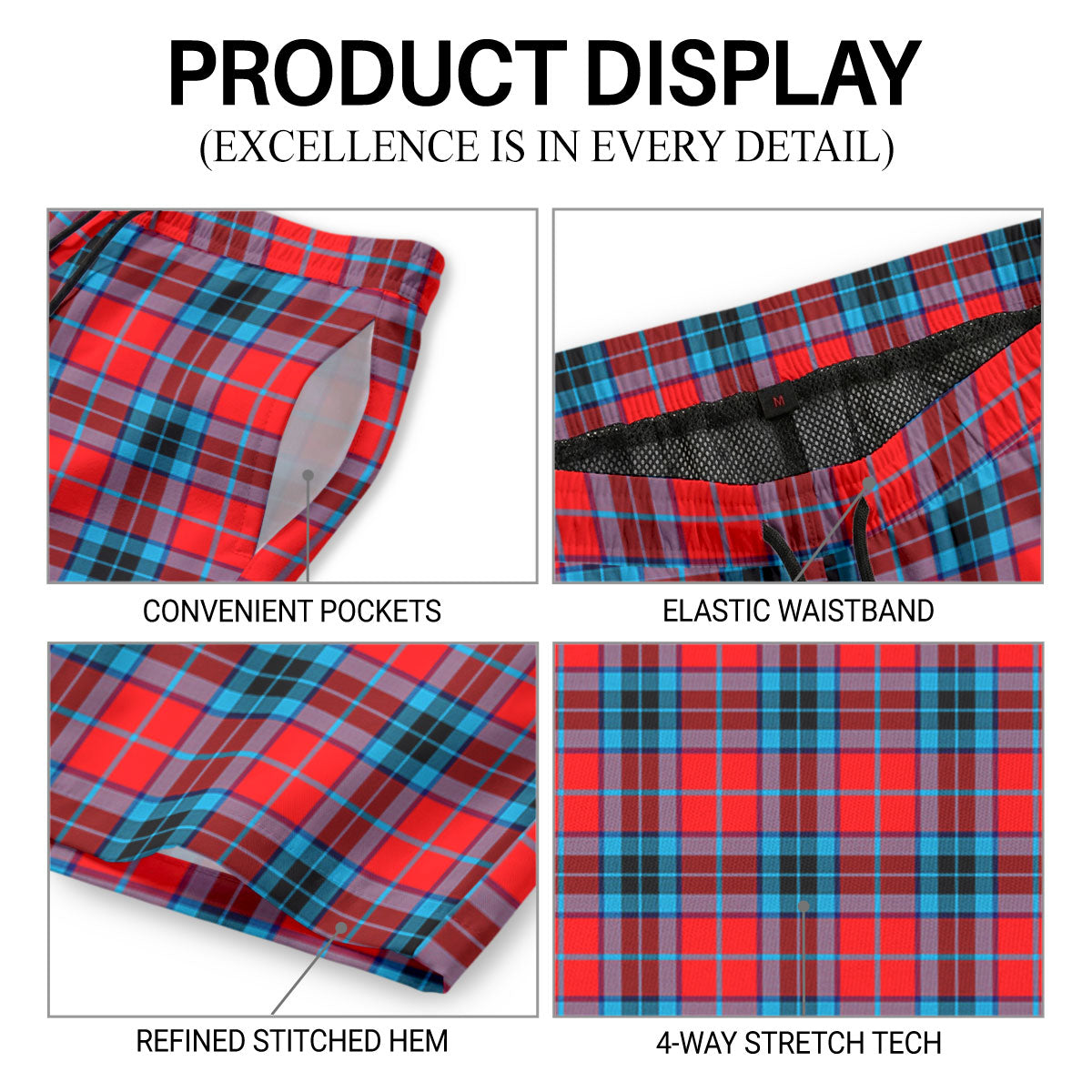 MacTavish Modern Tartan Crest Men's Beach Shorts