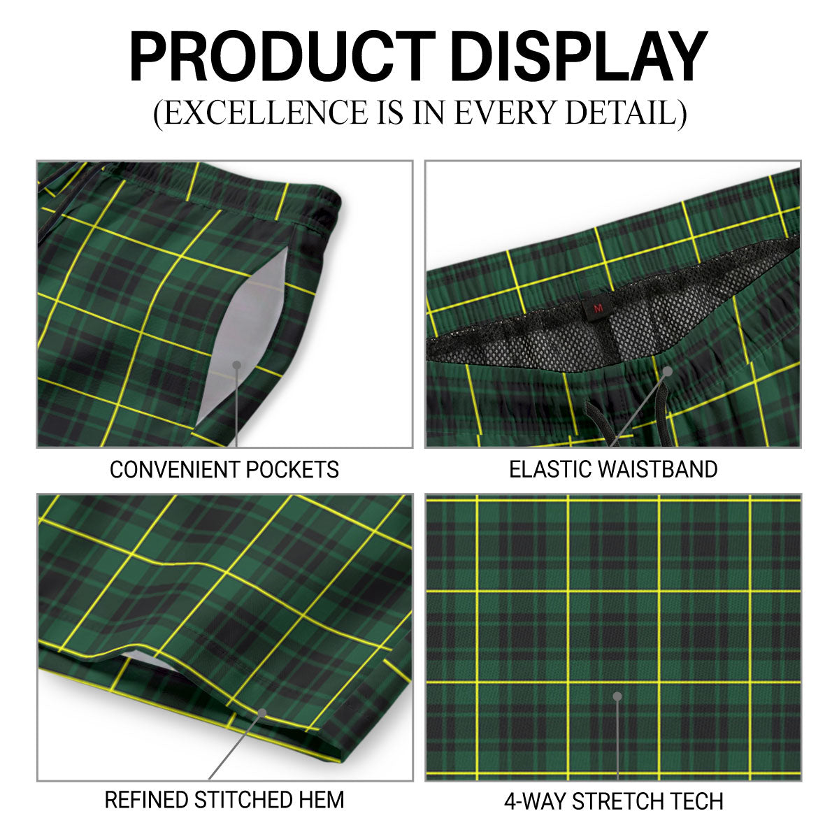 McArthur Modern Tartan Crest Men's Beach Shorts