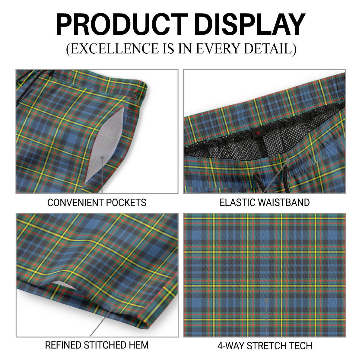 McClellan Ancient Tartan Crest Men's Beach Shorts
