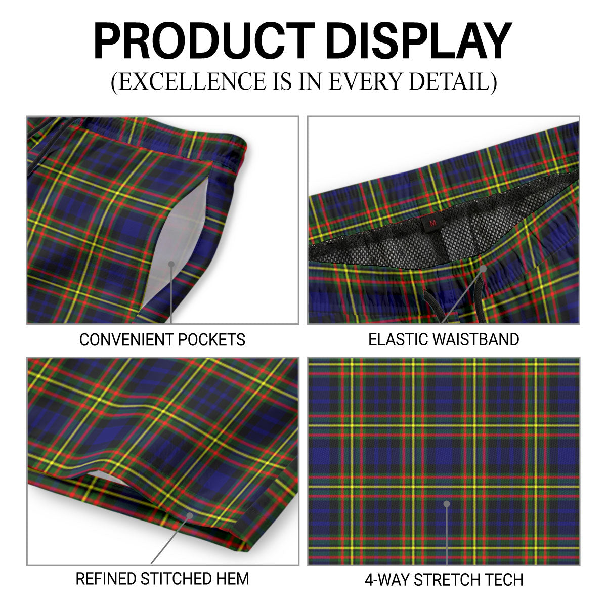 McClellan Modern Tartan Crest Men's Beach Shorts