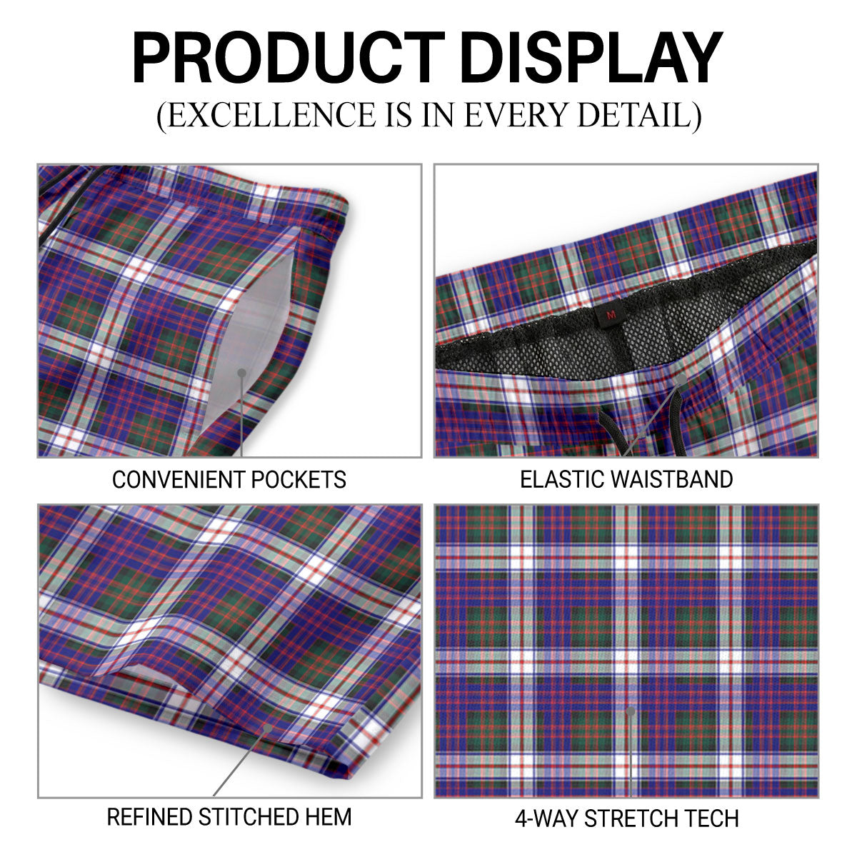 McDonald Dress Modern Tartan Crest Men's Beach Shorts