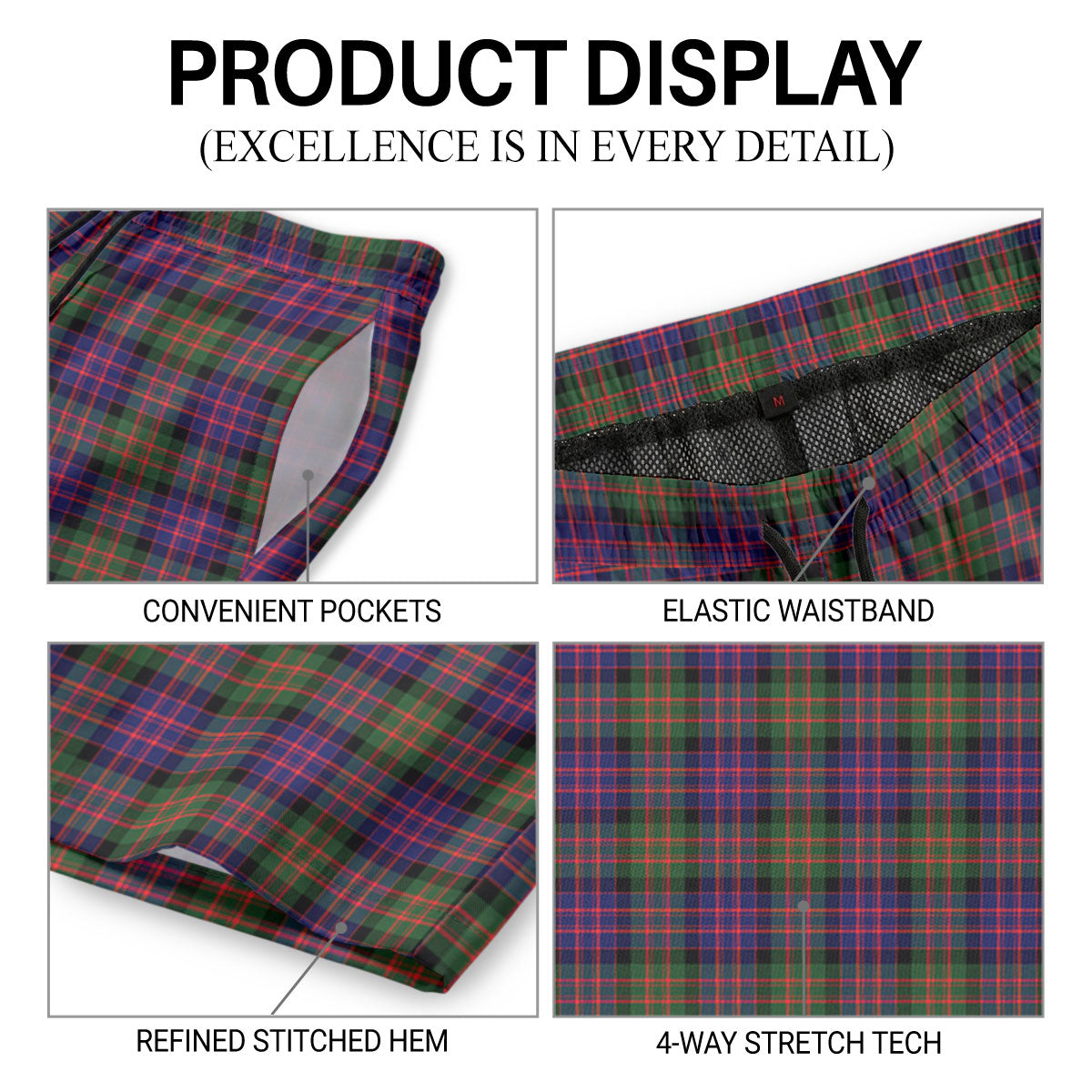 McDonnell of Glengarry Modern Tartan Crest Men's Beach Shorts