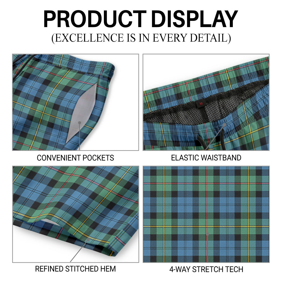 McEwan Ancient Tartan Crest Men's Beach Shorts