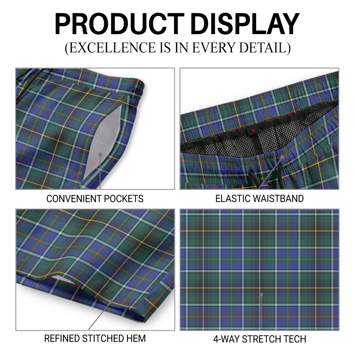 McInnes Modern Tartan Crest Men's Beach Shorts