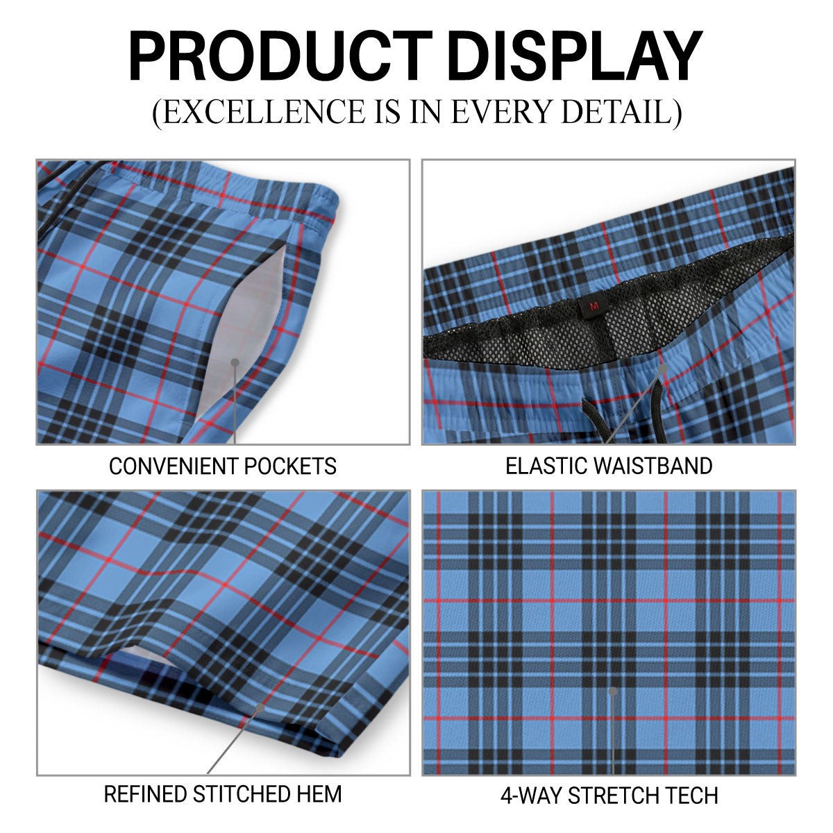 McKay Blue Tartan Crest Men's Beach Shorts