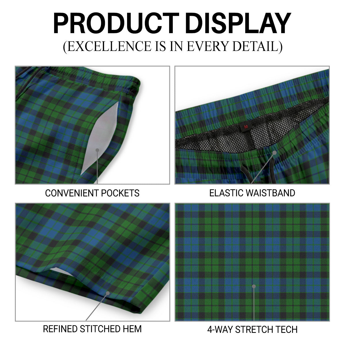 McKay Modern Tartan Crest Men's Beach Shorts