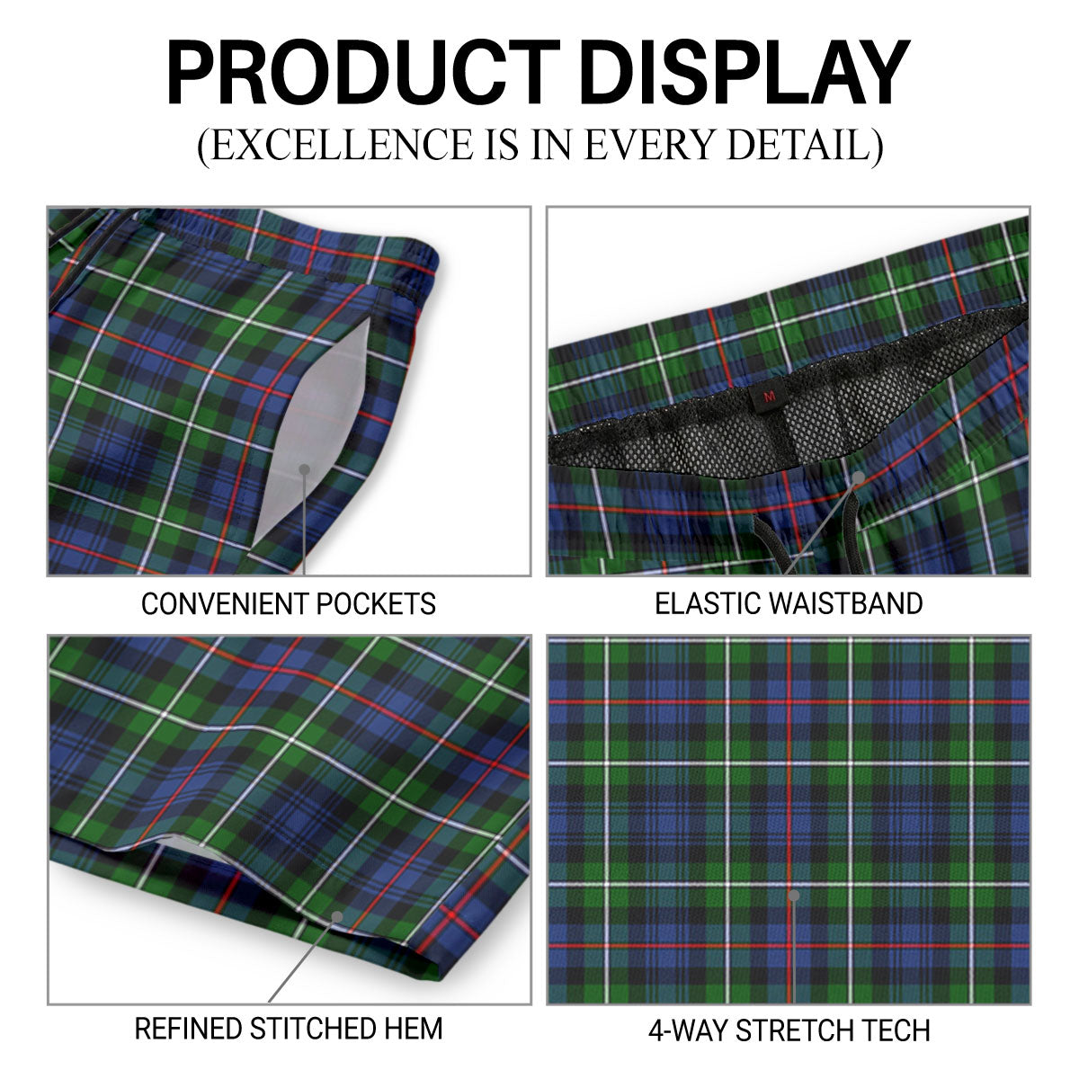 McKenzie Modern Tartan Crest Men's Beach Shorts