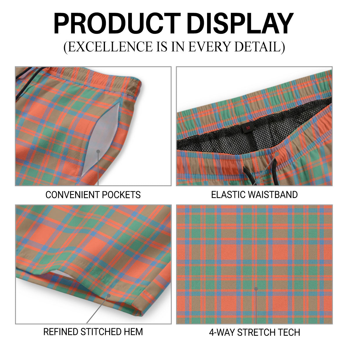 McKintosh Ancient Tartan Crest Men's Beach Shorts