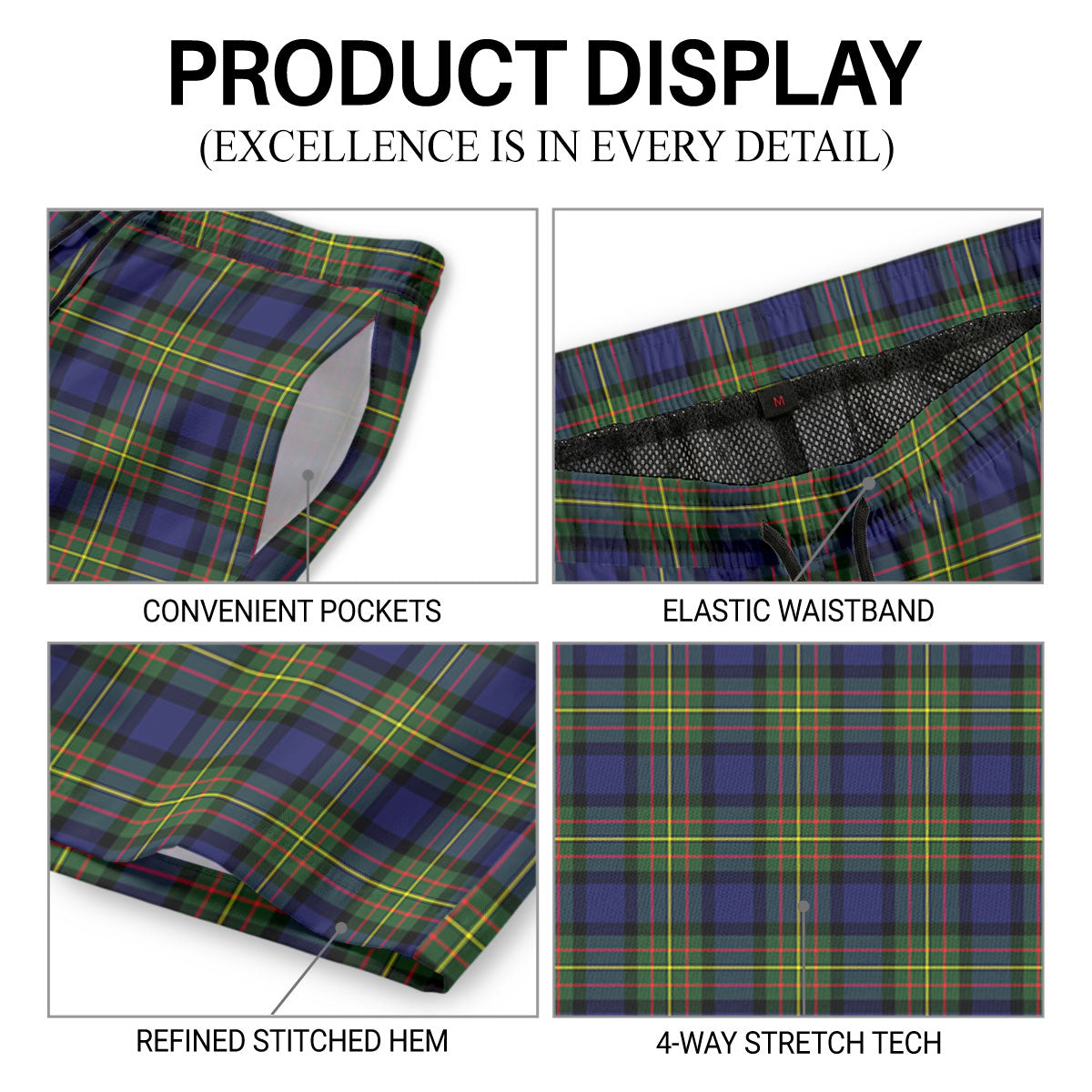 McLaren Modern Tartan Crest Men's Beach Shorts