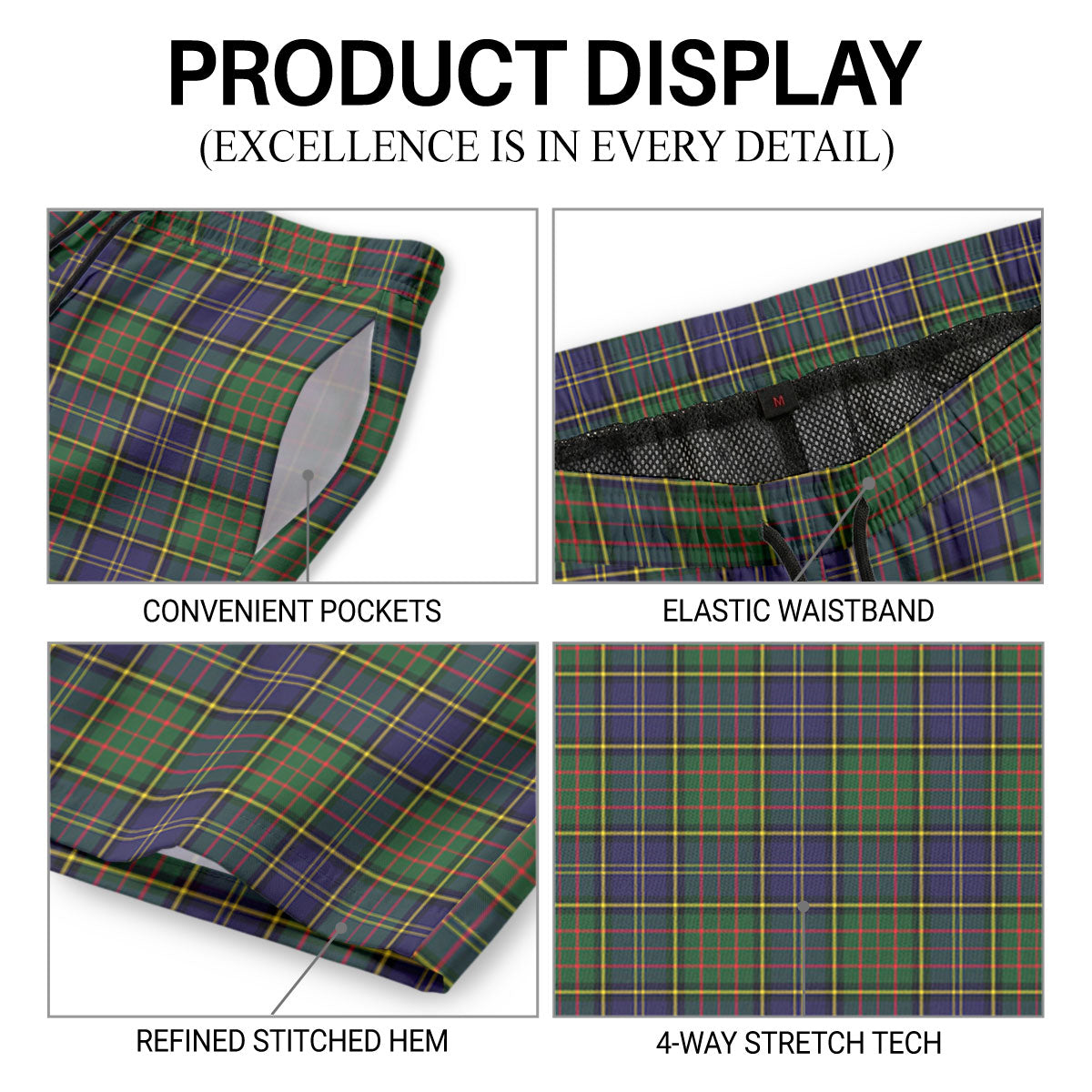 McMillan Hunting Modern Tartan Crest Men's Beach Shorts