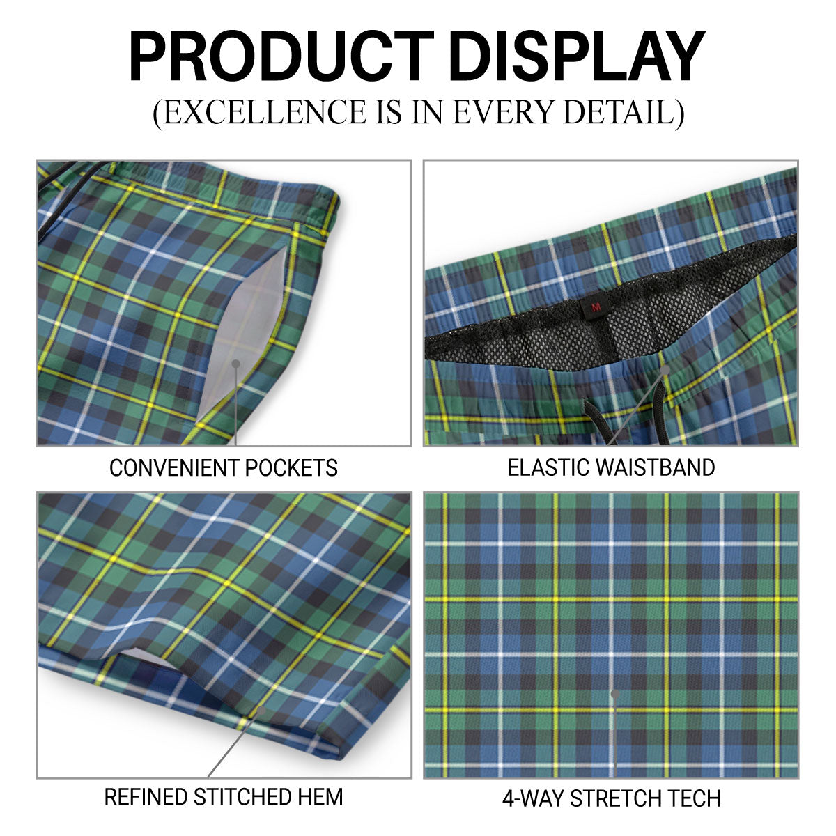 McNeil of Barra Ancient Tartan Crest Men's Beach Shorts